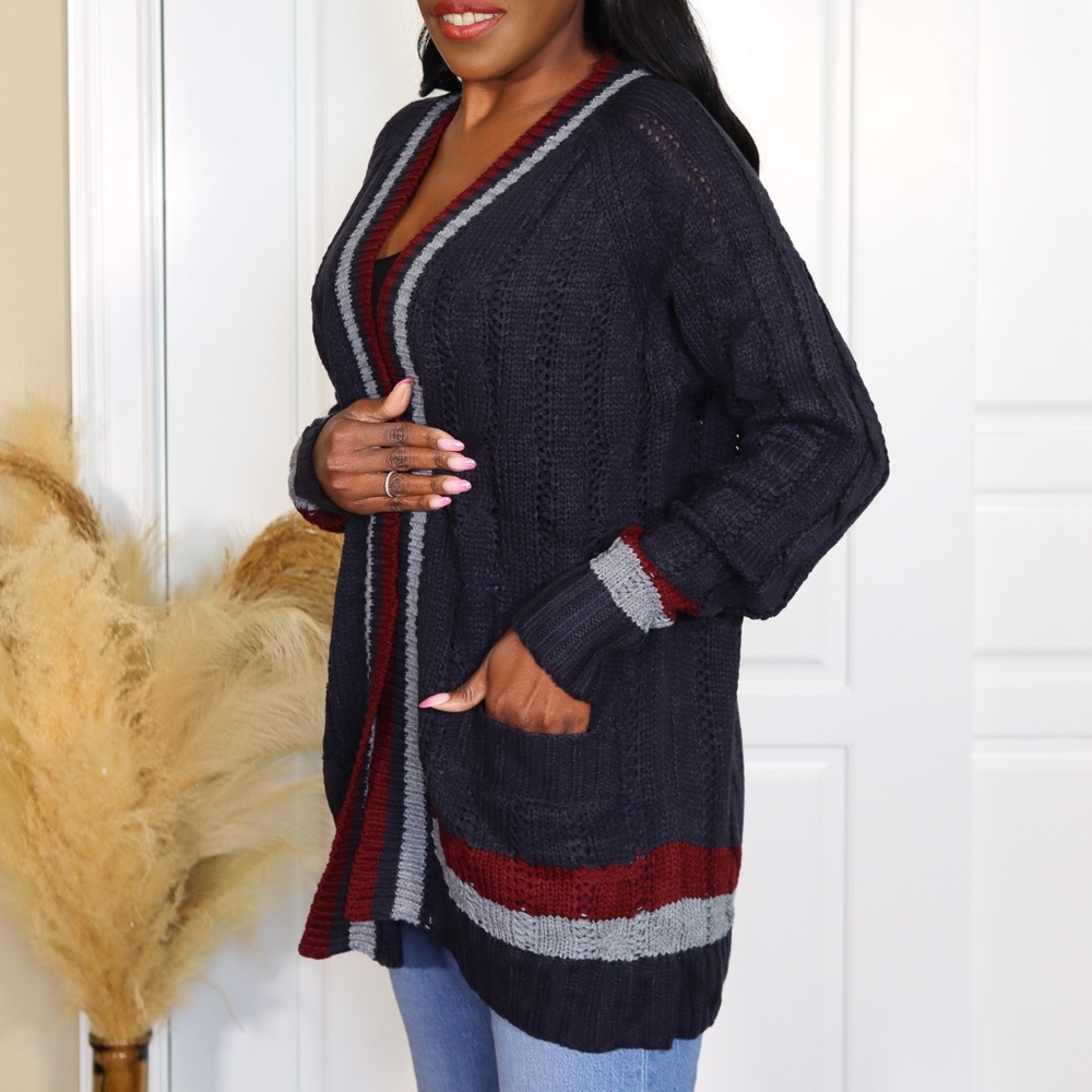 NAVY BLUE CARDIGAN WITH POCKETS - Picture 4 of 10